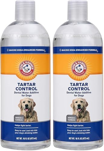 Arm & Hammer Clinical Care Dental Rinse for Adult Dogs, Odorless Flavorless Water Additive for Daily Plaque, Tartar, and Bad Breath Control, Baking Soda Enhanced Formula, 16 Fl Oz (Pack of 2)