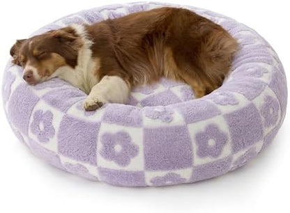 LE SURE Shown on TV Jacquard Donut Dog Beds Large,Flower Checks 36x36x8in