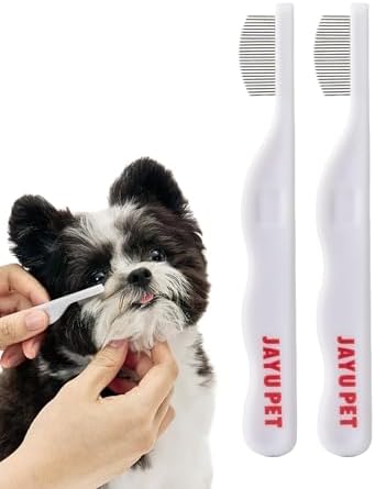 JAYU PET Facial Grooming Comb - Dog Eye Combs, Stress-free Tear Stain Remover for Dogs & Cats, Pet Facial Brush, Cat Grooming Kit, Stainless Steel Deshedding Comb (2ea)