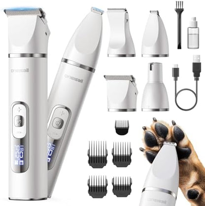 oneisall 4 in 1 Dog Grooming Kit with LCD Display (White)