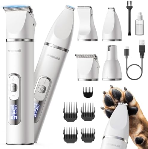 oneisall 4 in 1 Dog Grooming Kit with LCD Display (White)
