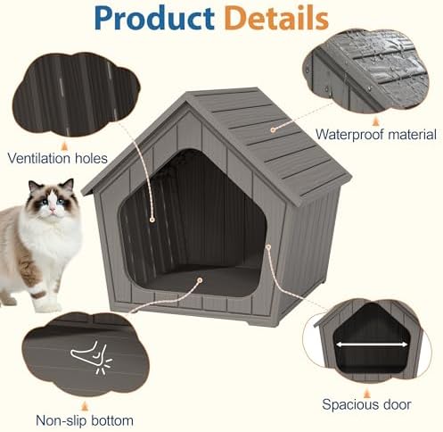 Cat Litter Box Enclosure, Resin Outdoor Litter Box with Air Holes, Cat Houses for Outdoor Cats, Wide Opening Design for Easy Cleaning, Grey