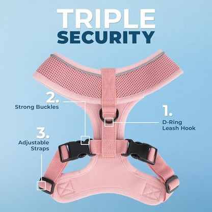 Best Pet Supplies Voyager Aerolite Over the Head Dog Harness, No Pull Breathable Air Mesh Vest, Quick Dry with Reflective Stitching, Adjustable Escape Resistant Harness - Pink, X-Small