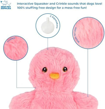 Best Pet Supplies Interactive Squeaky Dog Chew Toy, Ideal Dog Toys for Chewers, Small, Medium & Large Dogs, and Fetch Lovers - Crinkle Chicken (Yellow, Pink, Blue), Large