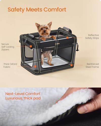Feandrea Collapsible Dog Crate, Portable Oxford Fabric Pet Carrier, 20-Inch