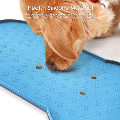 PWTAA Dog Food Mat Anti-Slip Silicone Dog Bowl Mat Thicker Pet Placemat Waterproof Cat Feeder Pad with Raised Edge Puppy Kitten Feeding Mats Suitable Small Medium-Sized Dogs Cats Eating Tray - 2PCS