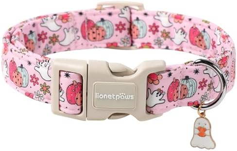 Lionet Paws Halloween Dog Collar- Cute Ghost Pumpkin Pink Dog Collars with Plastic Buckle and Ghost Pendant, Light Adjustable Dog Collars for Small Medium Dogs