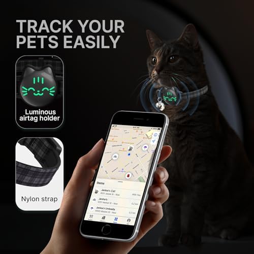 AirTag Cat Collar, Reflective Breakaway Cat Collar, Hidden Holder with Bell