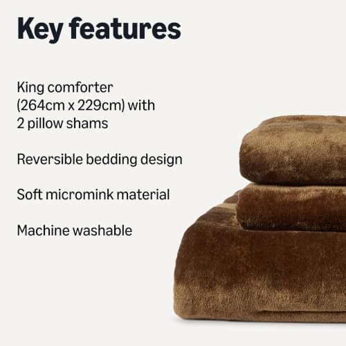 Amazon Basics Reversible Sherpa Comforter Set with Pillow Sham, Brown/White, King Size, Warm, Machine Washable