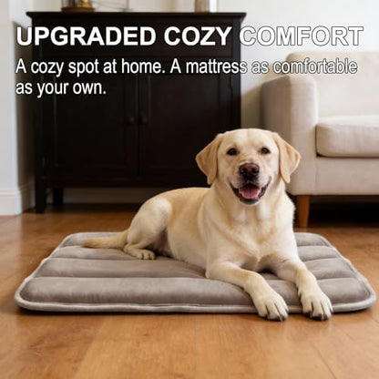 pobopobo Dog Crate Pad, Ultra Soft & Anti-Slip Kennel Mat, Secure Fit for Metal Crates & Dog Cages, Washable Cozy Bed for Small Medium Large Dogs (Light Brown, L(34"*20"*1.5"))