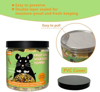 Natural Hamster Food 6oz, Vitamin & Mineral Rich Treats for Hamsters, Gerbils,Guinea Pigs, Chinchillas,Supports Dental Health and Digestion, Fruit & Vegetable Hamster Food