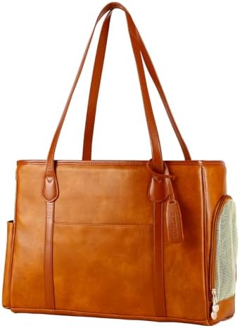 Stylish Dog Purse Carrier, Leather Pet Carrier Bag for Small Dogs Cats Puppy, Airline Approved Soft-Sided Carrier Brown
