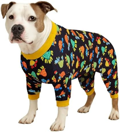 LovinPet Extra Large Dog Outfits, Large Dog Pjs, Black Turtle Print, 3XL