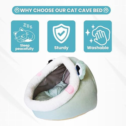 Johanna's Gateau Cat Bed Cave, Covered Cat Bed with Removable Washable Cushioned Pillow, Comfortable Warming Cat Beds for Indoor Cats