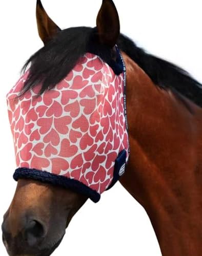 Harrison Howard All Round Mesh Horse Fly Mask UV Protective with Fleece Padded Edging and Fun Prints Forelock Opening Design Mask for Horse Hearts Small