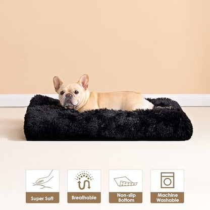 EHEYCIGA Fluffy Dog Crate Bed for Medium Dogs, Plush Crate Pad, Black