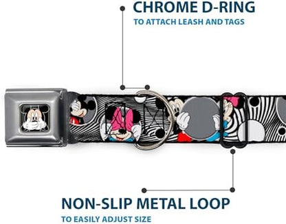 Buckle-Down Seatbelt Buckle Dog Collar - Mickey & Minnie Peek-a-Boo Expressions Swirl Black/White - 1" Wide - Fits 9-15" Neck - Small