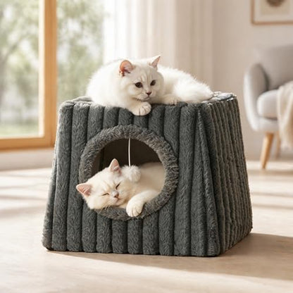 Dogpals Cat Cave Bed 15.74"x15.74"x13.38" Large with Balls(Deep Grey)