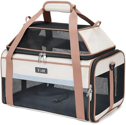 Lekereise Top-Expandable Pet Carrier 18x11x11Inch Delta American United Airline Approved Soft Sided Underseat to 15lbs Travel Carriers for Small Dogs Cats with Locking Safety Zippers Anti-Scratch Mesh