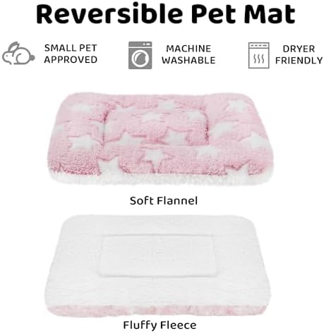 Amakunft 2 Pcs Guinea Pig Bed Mat Washable, Rabbit Winter Bed Pad for Indoor, Warm Small Animal Bed Mattres, Fleece Sleeping Pad for Bunny, Rat, Hedgehog, Sugar Glider, Chinchilla (Pink Star, Large)