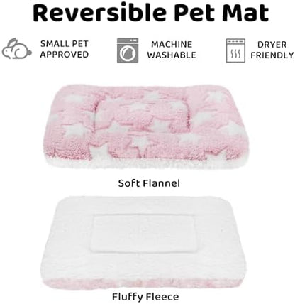 Amakunft 2 Pcs Guinea Pig Bed Mat Washable, Rabbit Winter Bed Pad for Indoor, Warm Small Animal Bed Mattres, Fleece Sleeping Pad for Bunny, Rat, Hedgehog, Sugar Glider, Chinchilla (Pink Star, Large)