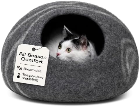 MEOWFIA Cat Cave - Merino Wool Bed for Indoor Cats (Dark Gray, Large)