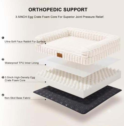 Orthopedic Large Dog Bed Furry Pet Bed, Washable Cover 42''X28''