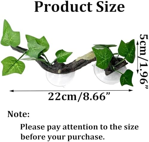 PINVNBY Reptile Corner Branch Resin Climb Tree Branch Decor with Leaves Terrarium Plant Decoration with Suction Cup Gecko Plant Ornament for Amphibian Lizard Snake Climbing (1 Pcs)