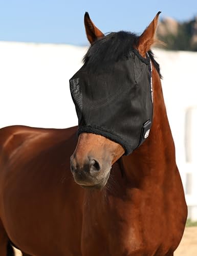 Harrison Howard All Round Mesh Horse Fly Mask UV Protective with Fleece Padded Edging Black XL