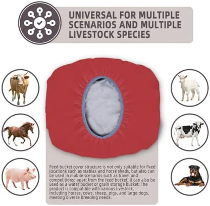 2-5 Gallon Horse Bucket Cover, Waterproof Horse Feed Bucket Cover, Lightweight and Easy to Use (Excluding Bucket, Red)