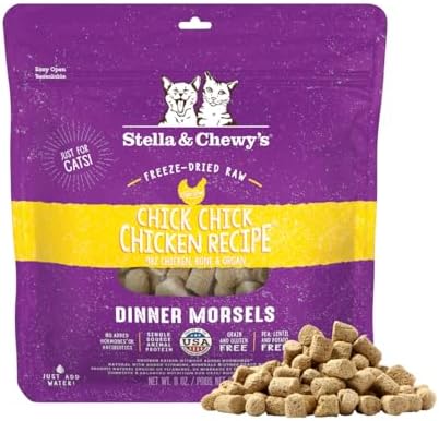 Stella & Chewy's Freeze-Dried Raw Cat Dinner Morsels - Premium Chicken Recipe with 98% Cage-Free Meat & Organs - Natural Grain-Free Cat & Kitten Food - Made in USA - 8 oz