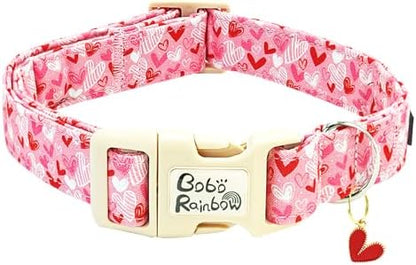 Valentine's Pink Line Love-Heart Dog Collar for Small Dogs