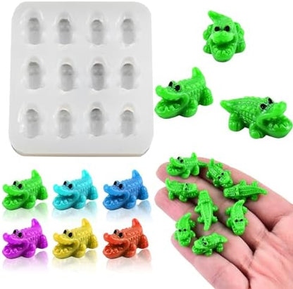 Cute Tiny Big Mouth Crocodile Resin Silicone Mold Micro Dollhouse Animal Epoxy Casting Mold for DIY Resin Art Fairy Garden Miniatures Landscape Crafts Decor(12-Cavity)