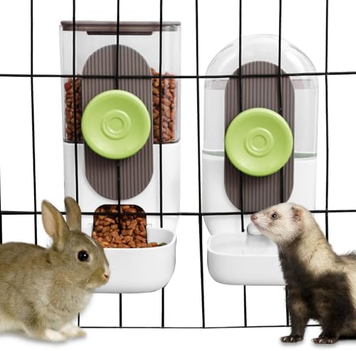 Lemtrflo Rabbit Feeder, Bunny Water Bottle Dispenser, Pet Cage Food Bowl