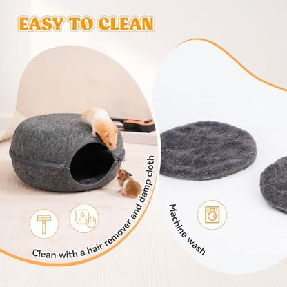 Guinea Pig Hideout 2 Pack, Double Function Guinea Pig Bed with 3 Soft Cushions, Small Animal Cage Accessories for Guinea Pigs, Hamsters, Hedgehogs, and Ferrets (Dark Grey & Dark Grey)