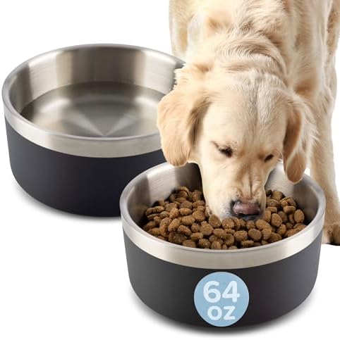PETMAKER Stainless Steel Dog Bowls, Black, Set of 2, 64oz/8 Cups