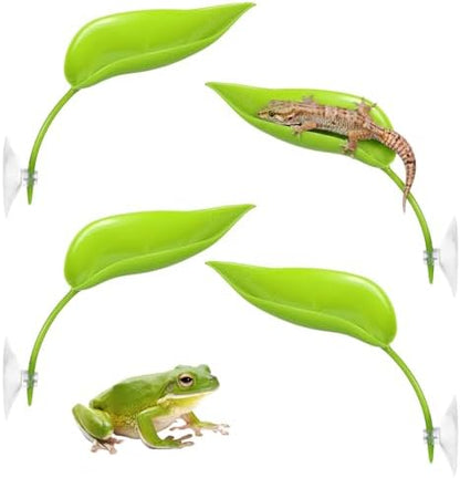 4 PCS Crested Gecko Hide, Reptile Leaf Platform with Suction Cups, Turtle Tank Decorations Tree Frog Terrarium Accessories Aquarium Landscaping Decoration Turtle Tank Decor