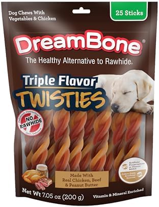 DreamBone Peanut Butter Twisties Rawhide-Free Dog Treats, 25 Count