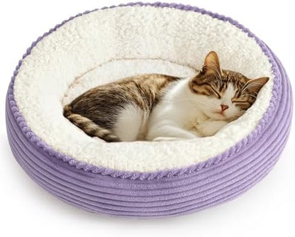 Love's cabin Round Donut Cat and Dog Cushion Bed, 20in Pet Bed for Cats or Small Dogs, Anti-Slip & Water-Resistant Bottom, Soft Durable Fabric Pet beds, Washable Luxury Cat Dog Bed Lavender Stripe