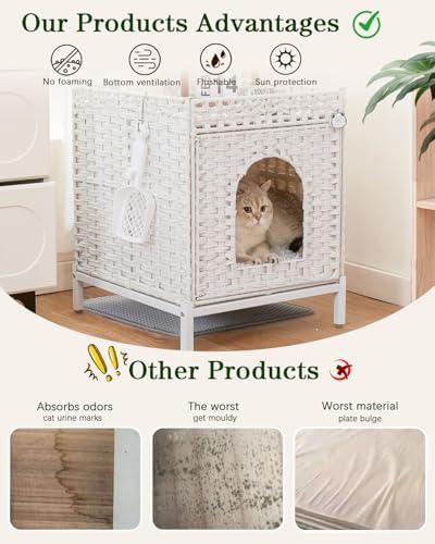 SETVSON Cat Litter Box Enclosure Hidden Litter Box Furniture, White