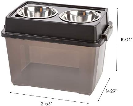 IRIS USA Elevated Dog Bowls 15" H, up to 47 lb Storage, Black, Made in USA