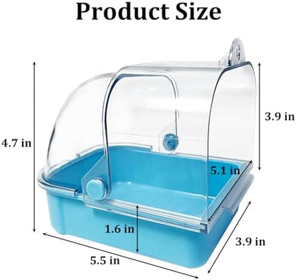 Tfwadmx Bird Cage Bath Hanging Bird Bath Supplies Parrot Bath Tub Water Shower Food Feeder Holder Tray for Small Birds Canary Budgies Cockatiel Lovebirds(Blue)