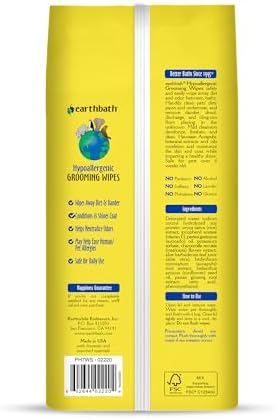 earthbath Hypo-Allergenic Grooming Wipes, Made in USA, 100 Count (2 Pack)
