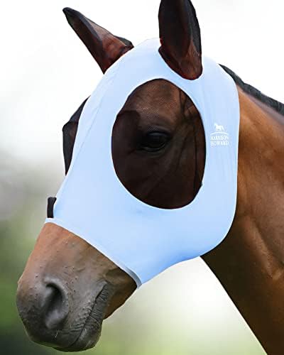 Harrison Howard Super Comfort Stretchy Fly Mask Large Eye Space with UV Protection Soft on Skin with Breathability ICY Blue L Full Size