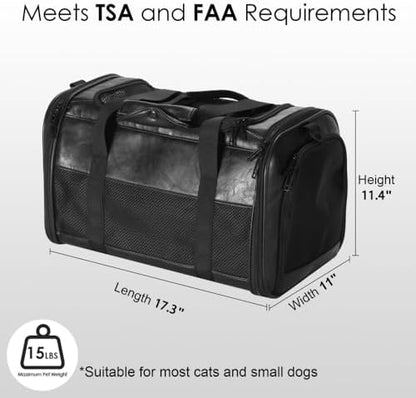 Fashion Dog Carrier Pet Carrier Airline Approved Cat Carrier for Small Dogs Cats Under 15 Lbs, Vegan Leather Collapsible Soft Sided Travel Puppy Carrier