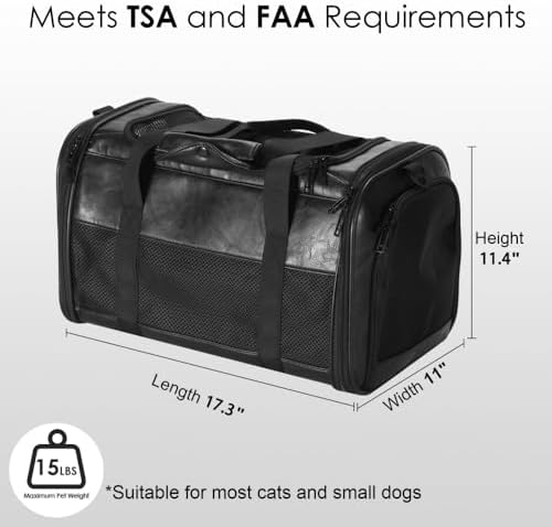 Fashion Dog Carrier Pet Carrier Airline Approved Cat Carrier for Small Dogs Cats Under 15 Lbs, Vegan Leather Collapsible Soft Sided Travel Puppy Carrier