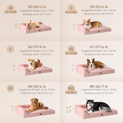 EHEYCIGA Orthopedic Dog Bed Medium Size Dogs, Memory Foam Dog Bed with Washable Removable Cover, Waterproof Pet Sofa Couch for Crate with Nonskid Bottom, 30x20x6, Pink