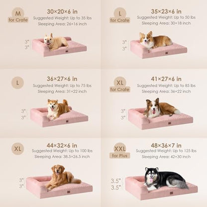 EHEYCIGA Orthopedic Dog Bed Medium Size Dogs, Memory Foam Dog Bed with Washable Removable Cover, Waterproof Pet Sofa Couch for Crate with Nonskid Bottom, 30x20x6, Pink