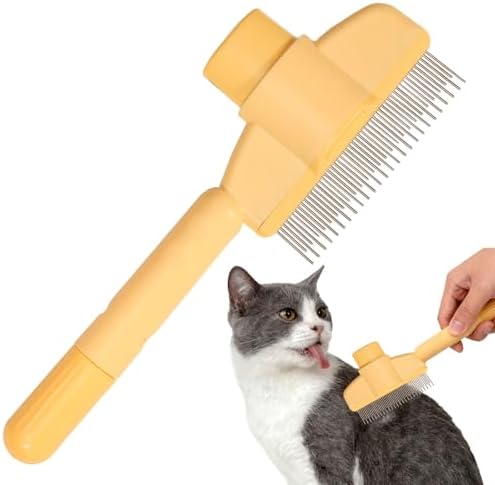 Dogs and Cats Comb with Release Button, Pet Hair Removal Tools with Safe Stainless Steel Teeth for Deshedding, Cat Grooming Supplies for Long/Short Hair, Cat Brush for Shedding, Orange