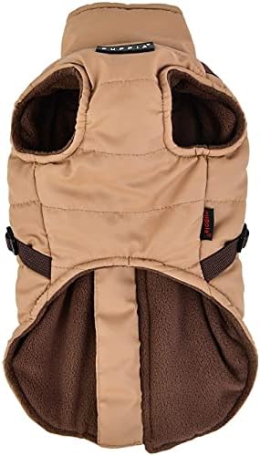 Puppia Mountaineer Winter Dog Coat with Integrated Harness No Pull Cold Weather Waterproof Warm Fleece Back Zipper for Small & Medium Dog, Beige, Medium